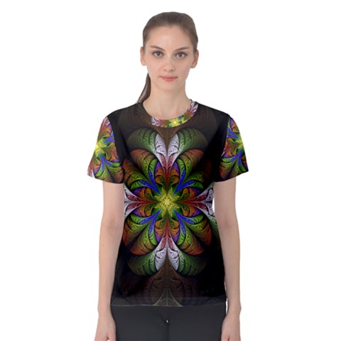 Fractal Flower Fantasy Pattern Women s Sport Mesh Tee by Wegoenart