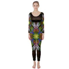 Fractal Flower Fantasy Pattern Long Sleeve Catsuit