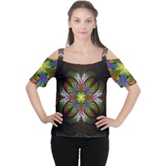 Fractal Flower Fantasy Pattern Cutout Shoulder Tee