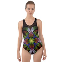 Fractal Flower Fantasy Pattern Cut-out Back One Piece Swimsuit