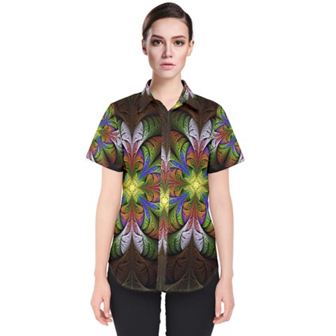 Fractal Flower Fantasy Pattern Women s Short Sleeve Shirt by Wegoenart