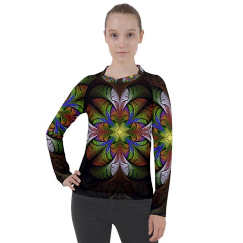 Fractal Flower Fantasy Pattern Women s Pique Long Sleeve Tee by Wegoenart