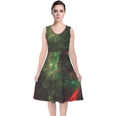 Space Cosmos Galaxy Universe Sky V-neck Midi Sleeveless Dress  by Wegoenart