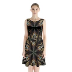 Fractal Flower Fantasy Floral Sleeveless Waist Tie Chiffon Dress