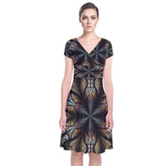 Fractal Flower Fantasy Floral Short Sleeve Front Wrap Dress by Wegoenart