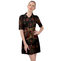 Fractal Fantasy Texture Pattern Belted Shirt Dress by Wegoenart