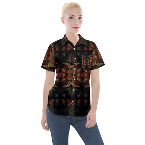 Fractal Fantasy Texture Pattern Women s Short Sleeve Pocket Shirt by Wegoenart