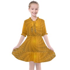 Fractal Abstract Background Pattern Gold Golden Yellow Kids  All Frills Chiffon Dress by Wegoenart