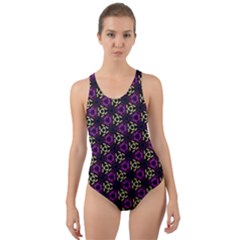 Wallpaper Floral Pattern Purple Cut-out Back One Piece Swimsuit by Wegoenart