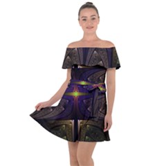 Fractal Fantasy Design Texture Off Shoulder Velour Dress by Wegoenart