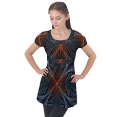 Art Abstract Fractal Pattern Puff Sleeve Tunic Top