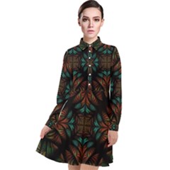 Fractal Fantasy Design Texture Long Sleeve Chiffon Shirt Dress