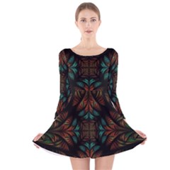 Fractal Fantasy Design Texture Long Sleeve Velvet Skater Dress