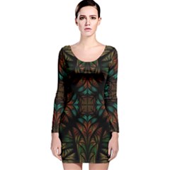 Fractal Fantasy Design Texture Long Sleeve Velvet Bodycon Dress