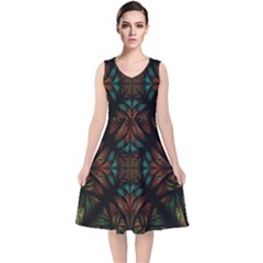 Fractal Fantasy Design Texture V-Neck Midi Sleeveless Dress 