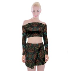Fractal Fantasy Design Texture Off Shoulder Top with Mini Skirt Set