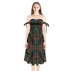 Fractal Fantasy Design Texture Shoulder Tie Bardot Midi Dress