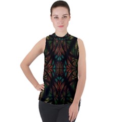 Fractal Fantasy Design Texture Mock Neck Chiffon Sleeveless Top