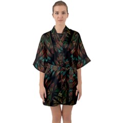 Fractal Fantasy Design Texture Half Sleeve Satin Kimono 