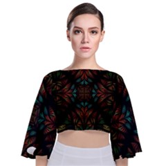 Fractal Fantasy Design Texture Tie Back Butterfly Sleeve Chiffon Top
