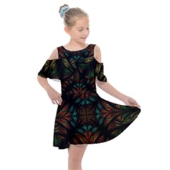 Fractal Fantasy Design Texture Kids  Shoulder Cutout Chiffon Dress