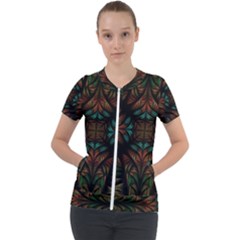 Fractal Fantasy Design Texture Short Sleeve Zip Up Jacket