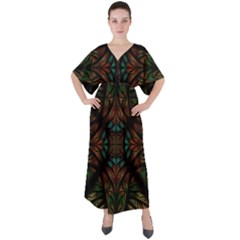 Fractal Fantasy Design Texture V-Neck Boho Style Maxi Dress