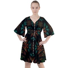 Fractal Fantasy Design Texture Boho Button Up Dress