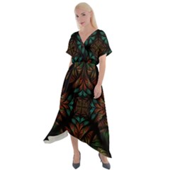Fractal Fantasy Design Texture Cross Front Sharkbite Hem Maxi Dress