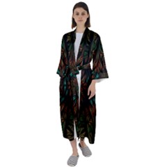 Fractal Fantasy Design Texture Maxi Satin Kimono