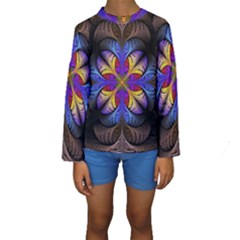 Fractal Flower Fantasy Floral Kids  Long Sleeve Swimwear by Wegoenart