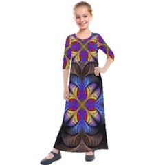 Fractal Flower Fantasy Floral Kids  Quarter Sleeve Maxi Dress