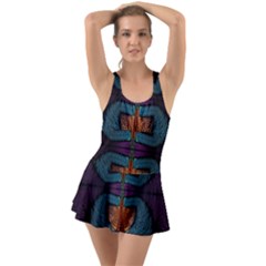 Art Abstract Fractal Pattern Ruffle Top Dress Swimsuit