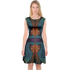 Art Abstract Fractal Pattern Capsleeve Midi Dress