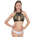 Fractal Art Abstract Pattern Cross Front Halter Bikini Top View1