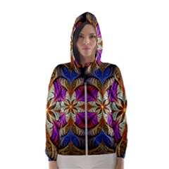 Fractal Flower Fantasy Pattern Women s Hooded Windbreaker by Wegoenart