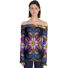 Fractal Flower Fantasy Pattern Off Shoulder Long Sleeve Top by Wegoenart