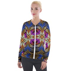 Fractal Flower Fantasy Pattern Velour Zip Up Jacket by Wegoenart