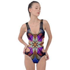 Fractal Flower Fantasy Pattern Side Cut Out Swimsuit