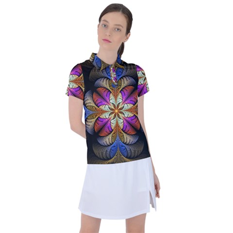 Fractal Flower Fantasy Pattern Women s Polo Tee by Wegoenart