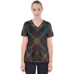 Fractal Art Abstract Pattern Women s V-neck Scrub Top by Wegoenart