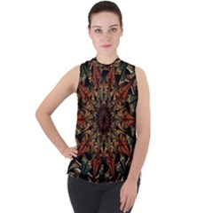 Art Abstract Fractal Pattern Mock Neck Chiffon Sleeveless Top by Wegoenart