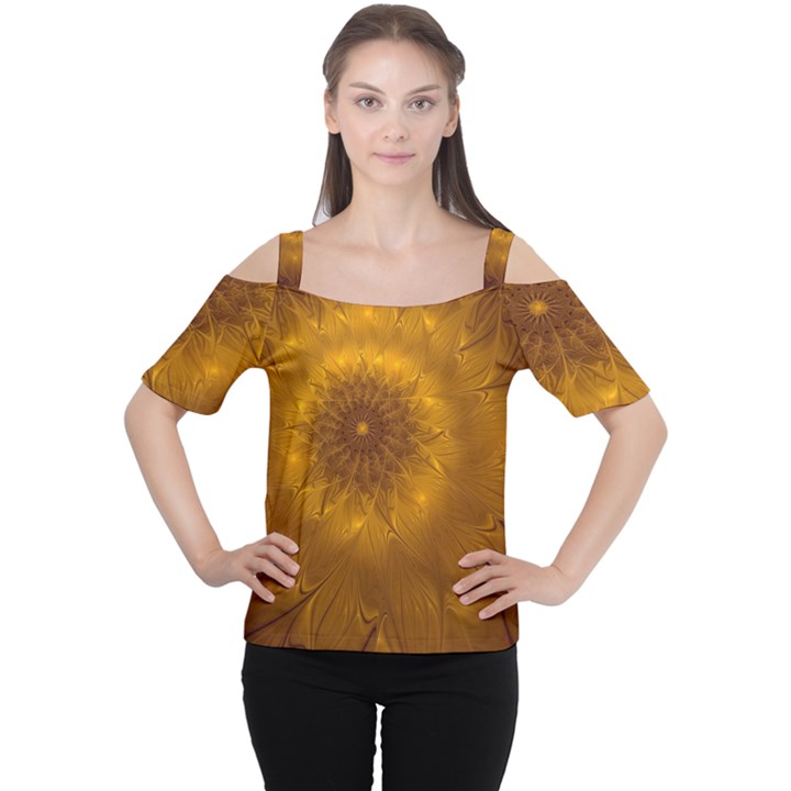 Fractal Flower Floral Gold Pattern Cutout Shoulder Tee