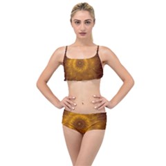 Fractal Flower Floral Gold Pattern Layered Top Bikini Set