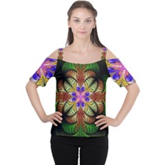 Fractal Abstract Flower Floral Cutout Shoulder Tee