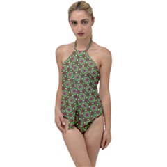 Background Green Ornamental Pattern Go With The Flow One Piece Swimsuit by Wegoenart