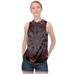 Fractal Flower Fantasy Floral High Neck Satin Top by Wegoenart