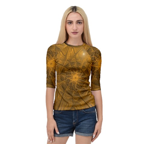 Fractal Flower Floral Gold Pattern Quarter Sleeve Raglan Tee by Wegoenart