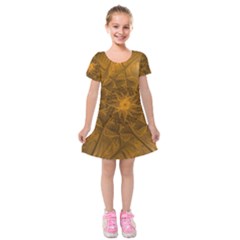 Fractal Flower Floral Gold Pattern Kids  Short Sleeve Velvet Dress by Wegoenart