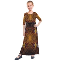 Fractal Art Abstract Pattern Kids  Quarter Sleeve Maxi Dress